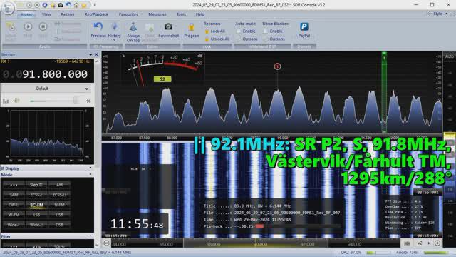 29.05.2024 08:55UTC, [Es], SR P2, Швеция, 91.8МГц, 1295km