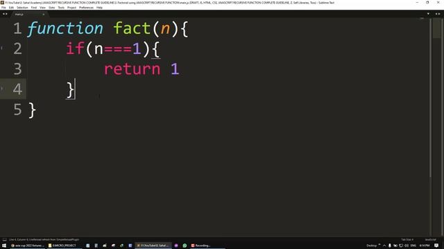 3.  Factorial Using JAVASCRIPT RECURSIVE FUNCTION
