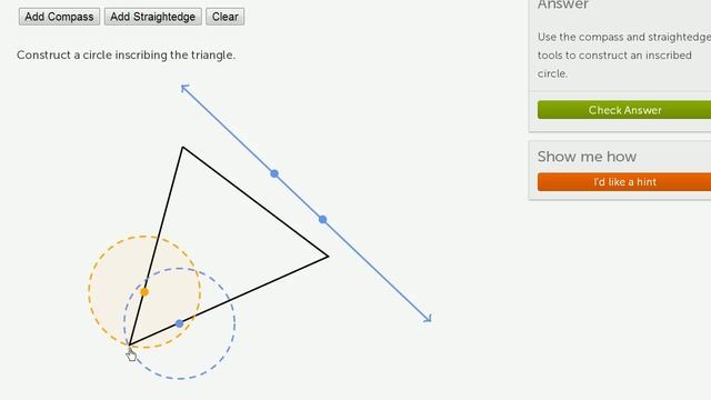 Constructing circle inscribing triangle | Geometric constructions | Geometry | Khan Academy