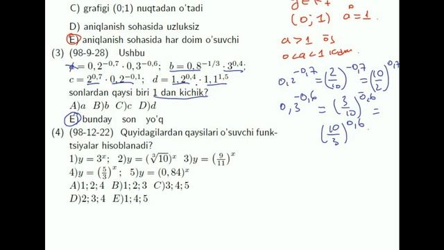 AXBOROTNOMA. Ko'rsatkichli funktsiya va uning xossalari. 1-6 TESTLAR YECHIMI смотреть онлайн