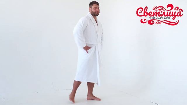 Мужской махровый халат с шалькой Премиум Россиия (Белый) - Светлица смотреть онлайн