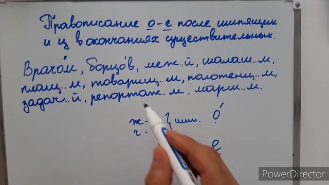 Правописание о-е после шипящих и ц в окончаниях существительных.