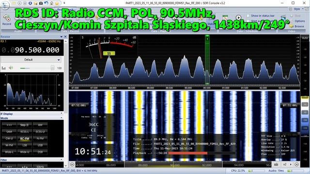 11.05.2023 07:51UTC, [Es, qrp], Radio CCM, Польша, 90.5МГц, 1438км, 100Ватт