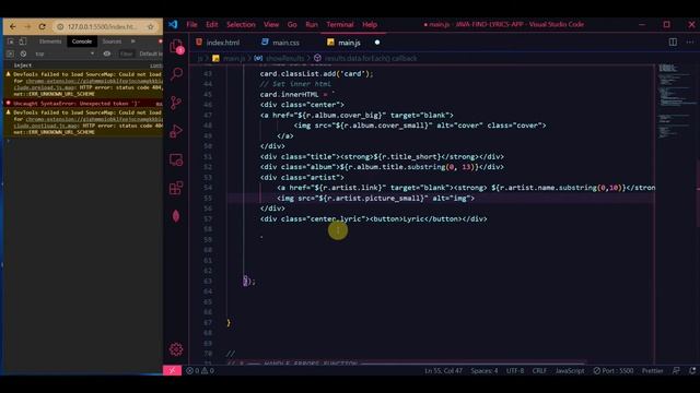Html, css, javascript Find lyrics app. Part 5.