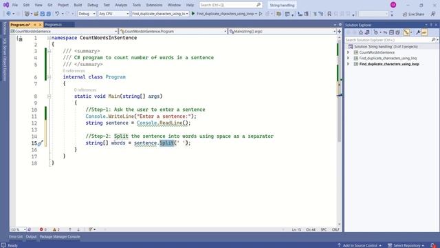 C# program to count number of words in a sentence | C# string manipulation | C# interview question смотреть онлайн