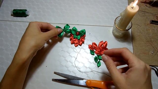 Заколка-Клубничка. Мастер Класс. Канзаши / Hair-Strawberry. Master Class. Kanzashi