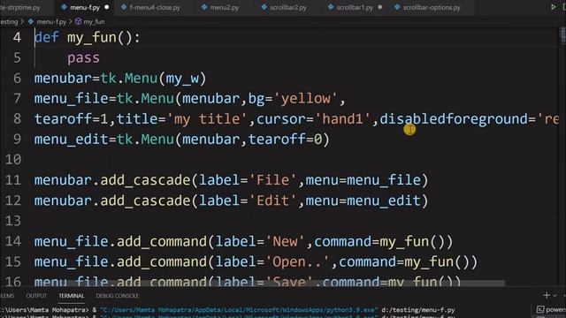 Tkinter menu with options & methods to add checkbox radio buttons items with tearoff and separators