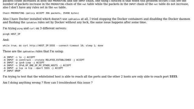 Why after some time I lose connectivity to my host on IPv6 when using ip6tables? смотреть онлайн