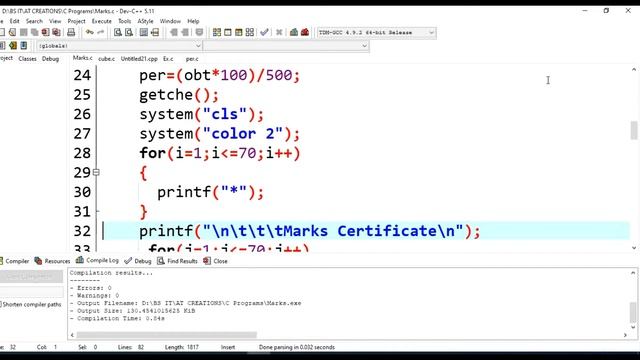 C for Beginners || Marks Certificate project in C programming | C Projects | Tutorials Point
