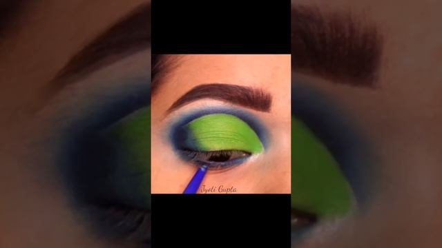 Blue green cut crease eyes makeup