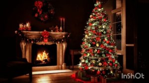 Камин. Новый год. Рождество. Горение камина и снег.