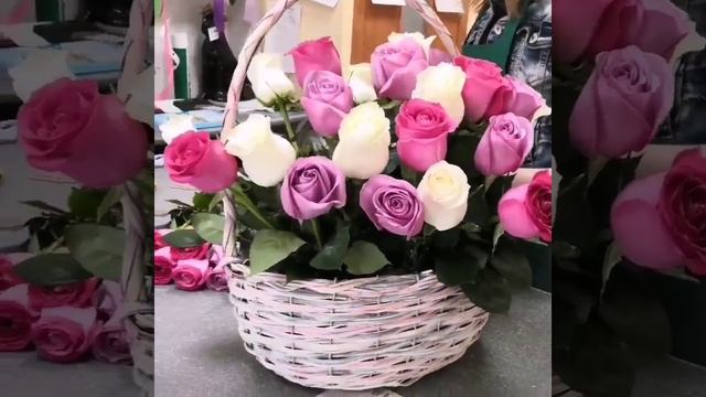 35 разноцветных роз в корзине. Корзина роз. Розы в губке. 15РОЗ смотреть онлайн