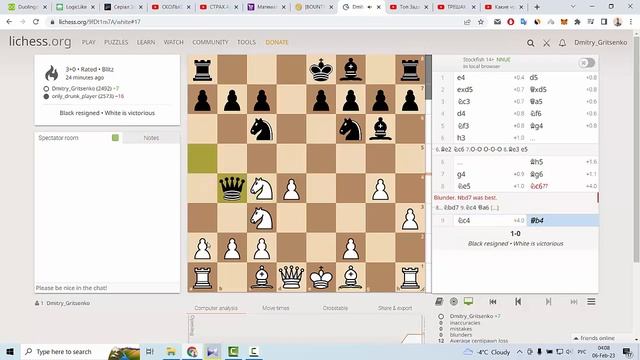 Ловушки в дебюте. Скандинавская защита, выигрыш ферзя в 9 ходов
