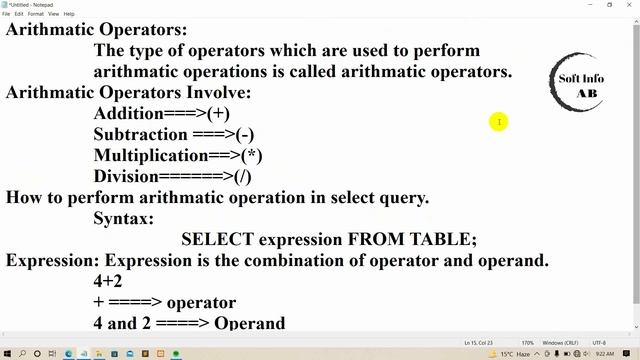 Arithmetic Operator in SQL | Arithmetic Operation in database