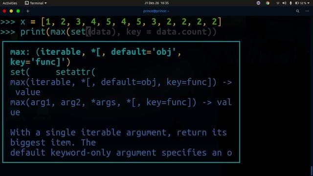 Find most frequently occurring value in a Python list in 1 line of Python