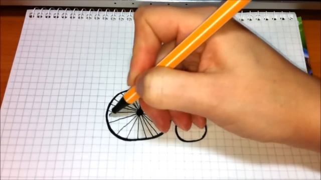 Простые рисунки #169 Как нарисовать старинный велосипед =) смотреть онлайн