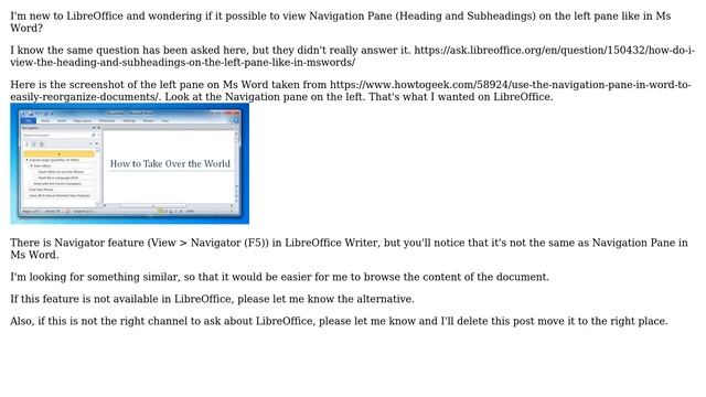 How to display Navigation Pane (Ms Word feature) in LibreOffice Writer? смотреть онлайн