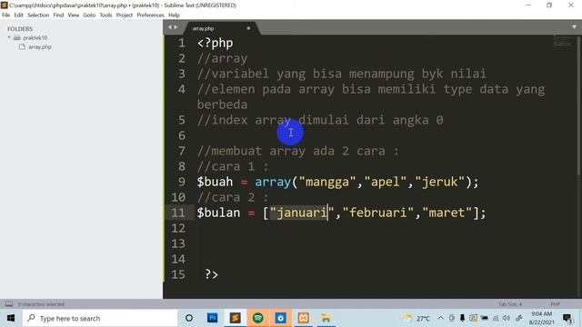 Belajar PHP Dasar Membuat Program ARray - Praktikum 10 смотреть онлайн