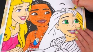 Coloring Rapunzel, Moana & Aurora | Disney Princess GIANT Coloring Page | Crayola Crayons