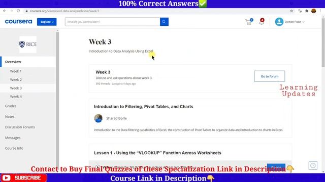 Introduction to Data Analysis Using Excel | Rice University | Coursera | Course 1 Solutions