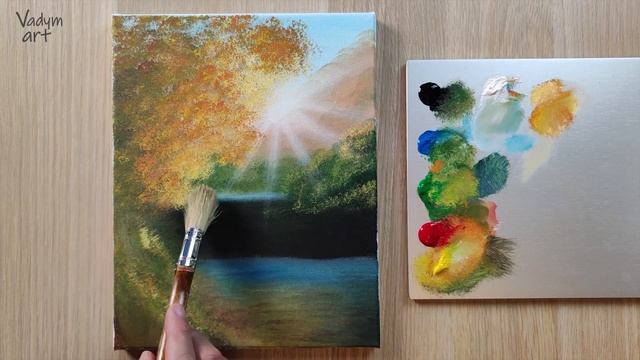 Painting an Autumn Waterfall / Acrylic Painting TUTORIAL / STEP by STEP смотреть онлайн