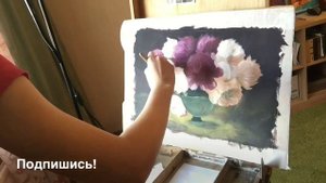 Живопись гуашью. Пионы. Gouache painting