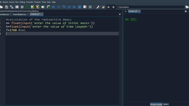 radioactive decay using python programming while mean life is given.