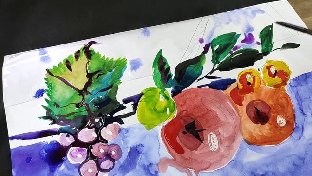 Рисуем натюрморт с фруктами акварелью