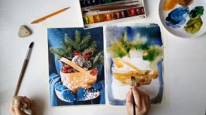 Мастер-класс "Акварельная новогодняя открытка"