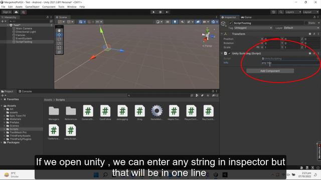 Convert single line string to text area in unity