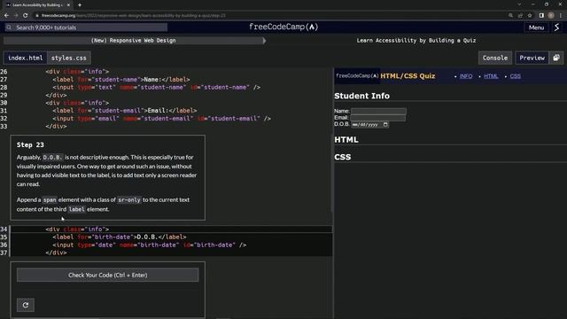 learn2code | freeCodeCamp (New) Responsive Web Design  -  Building a Quiz: Step 23