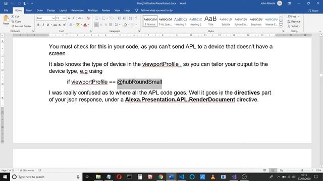Alexa skills Python APL example