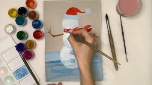 Как нарисовать снеговика гуашью. Рисуем снеговика поэтапно. Идея для открытки для детей. Урок изо.