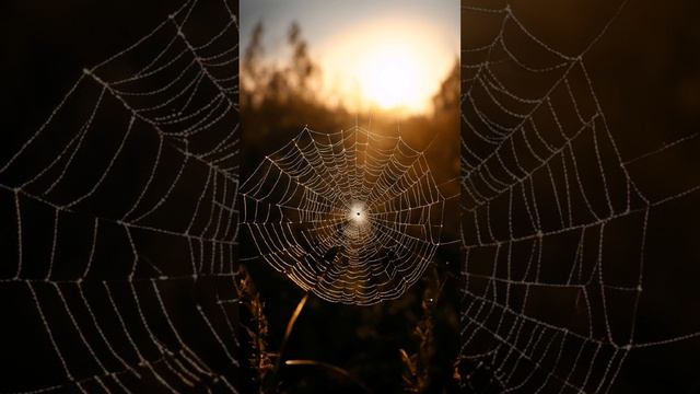 Паутина сверкает на вечернем солнце