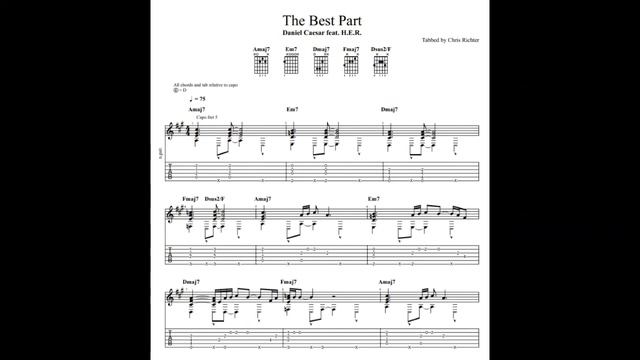 Daniel Caesar & H.E.R.: Best Part with tablature/sheet music for solo fingerstyle guitar смотреть онлайн