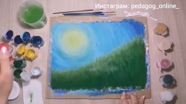 Летний рисунок. Цветочная поляна. Летний пейзаж. Рисунок поэтапно