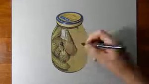 Реалистичный рисунок. Стеклянная банка с огурцами