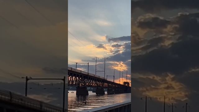 Train on a bridge over the Chesapeake Bay at Sunset #train #bridge #chesapeakebay #sunset