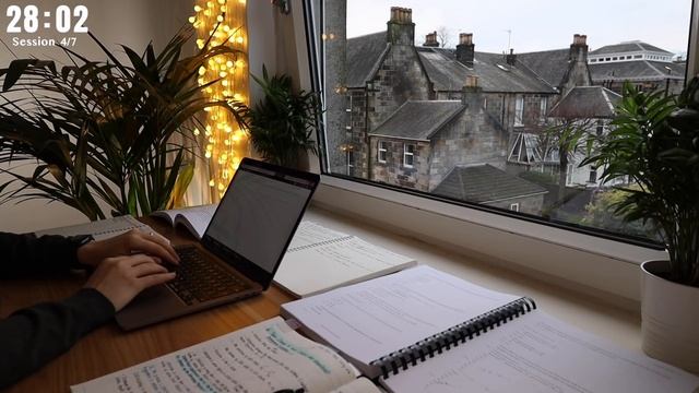 7 HOUR STUDY WITH ME   Background noise 10-min Break No music Study with Merve