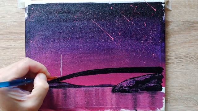 Ночной пейзаж / Полная луна / Рисуем пошагово / Night landscape / Full moon / Draw step by step смотреть онлайн