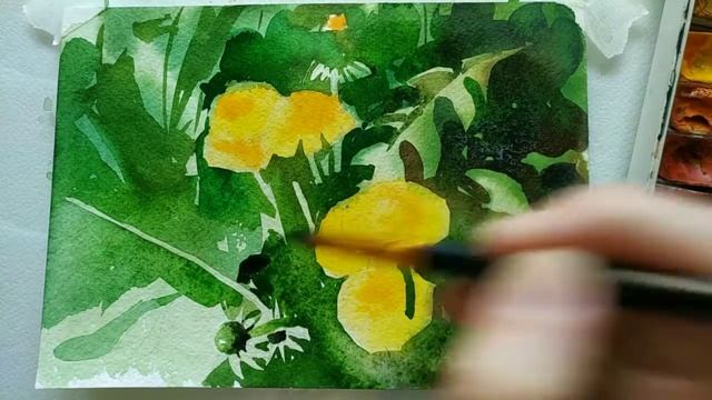 Рисуем одуванчики акварелью . смотреть онлайн