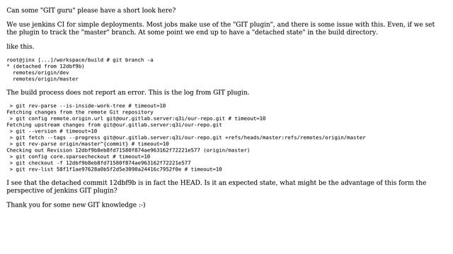 DevOps & SysAdmins: jenkins CI and GIT plugin - "detached head" state at some point смотреть онлайн