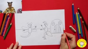 Рисуем СТРЕКОЗУ И МУРАВЬЯ. УРОК 145 Тема: "стрекоза и муравей"- цветные карандаши