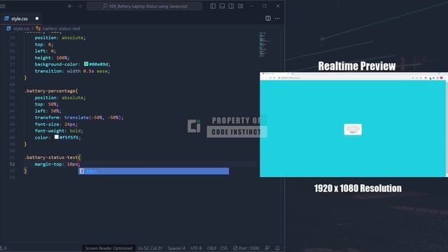 Display Battery Status using HTML, CSS and Javascript