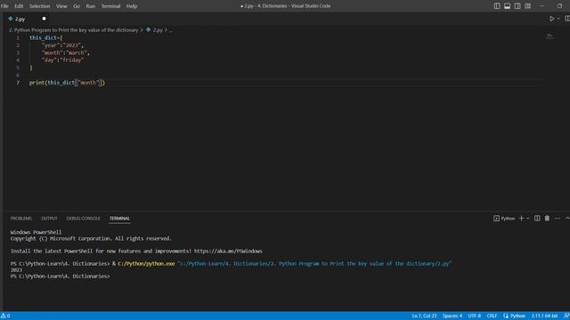 Python Program to Print the key value of the dictionary