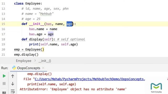 #9 OOPS in python  - Part1,  OOPS concepts, python class, object, methods, __iniit__, constructor