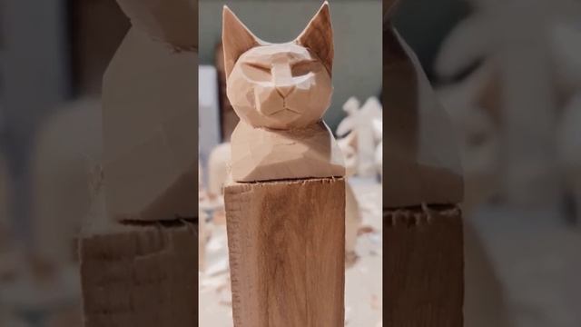 Wood carving cat. Резьба по дереву "Грустный кот"