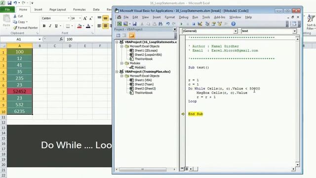Advanced excel(vba) tutorial 27 : Do..While loop example