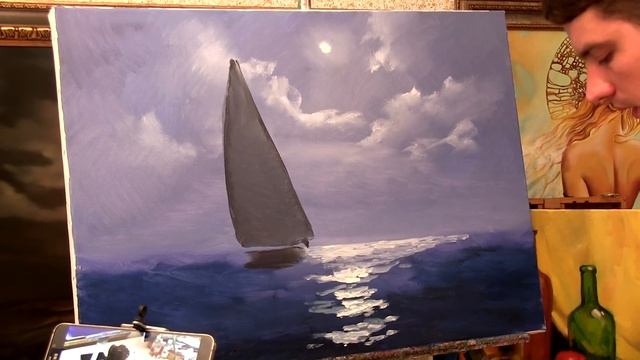Видео урок живописи Яхта в Море. Александр Южаков +79857776200 смотреть онлайн