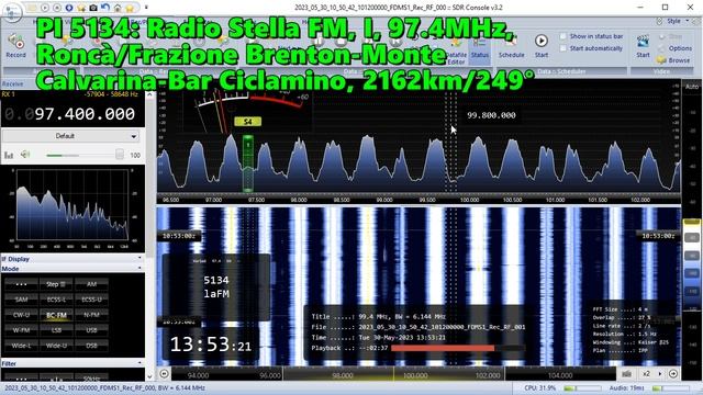 30.05.2023 10:52UTC, [Es], Radio Stella FM, Италия, 97.4МГц, 2162км